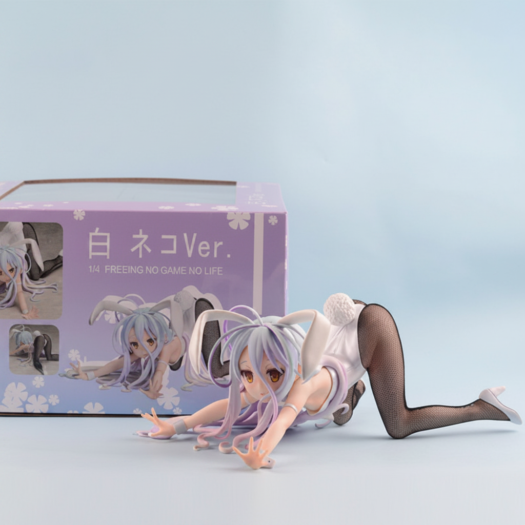 Anime character figurine with packaging on a light blue background
