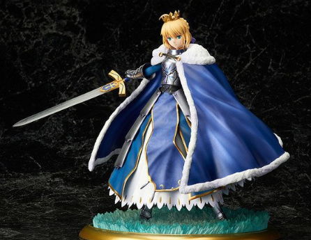 Figurine of a character in a blue dress with a sword on a dark background