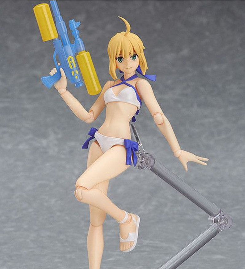Action figure of a character in a bikini holding a water gun on a gray background