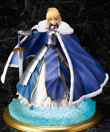 Figurine of a character in a blue cloak with a sword, on a dark background