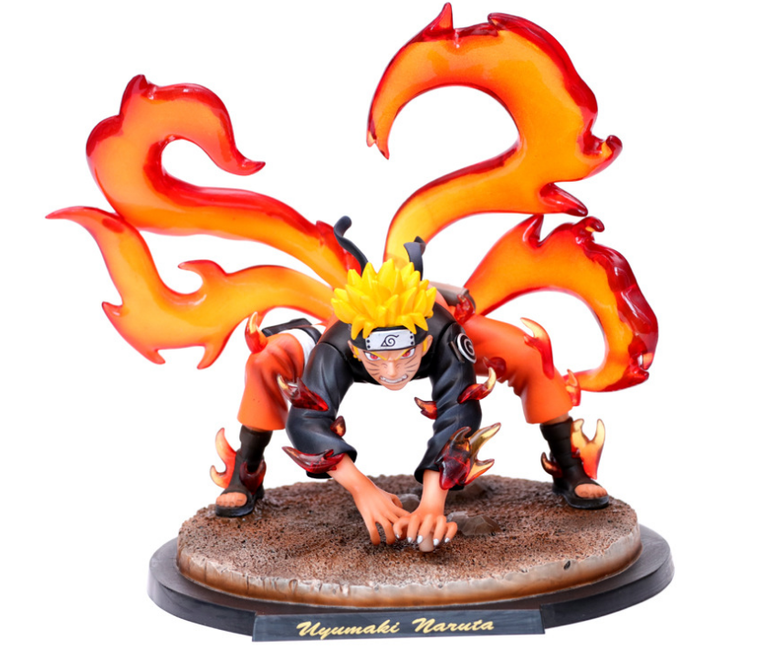 Action figure of a character with fiery effects on a white background