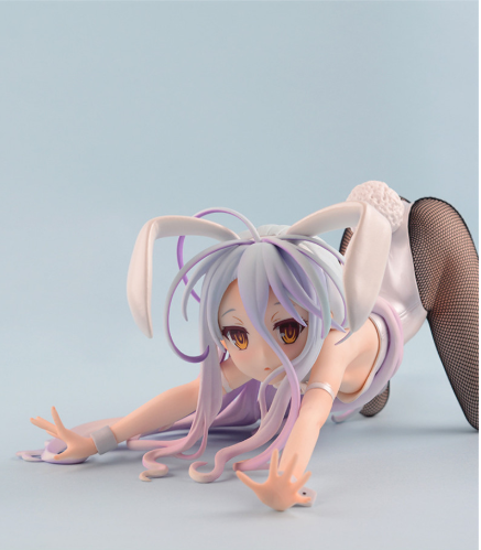 Anime character figurine with cat ears and fishnet stockings on a light gray background