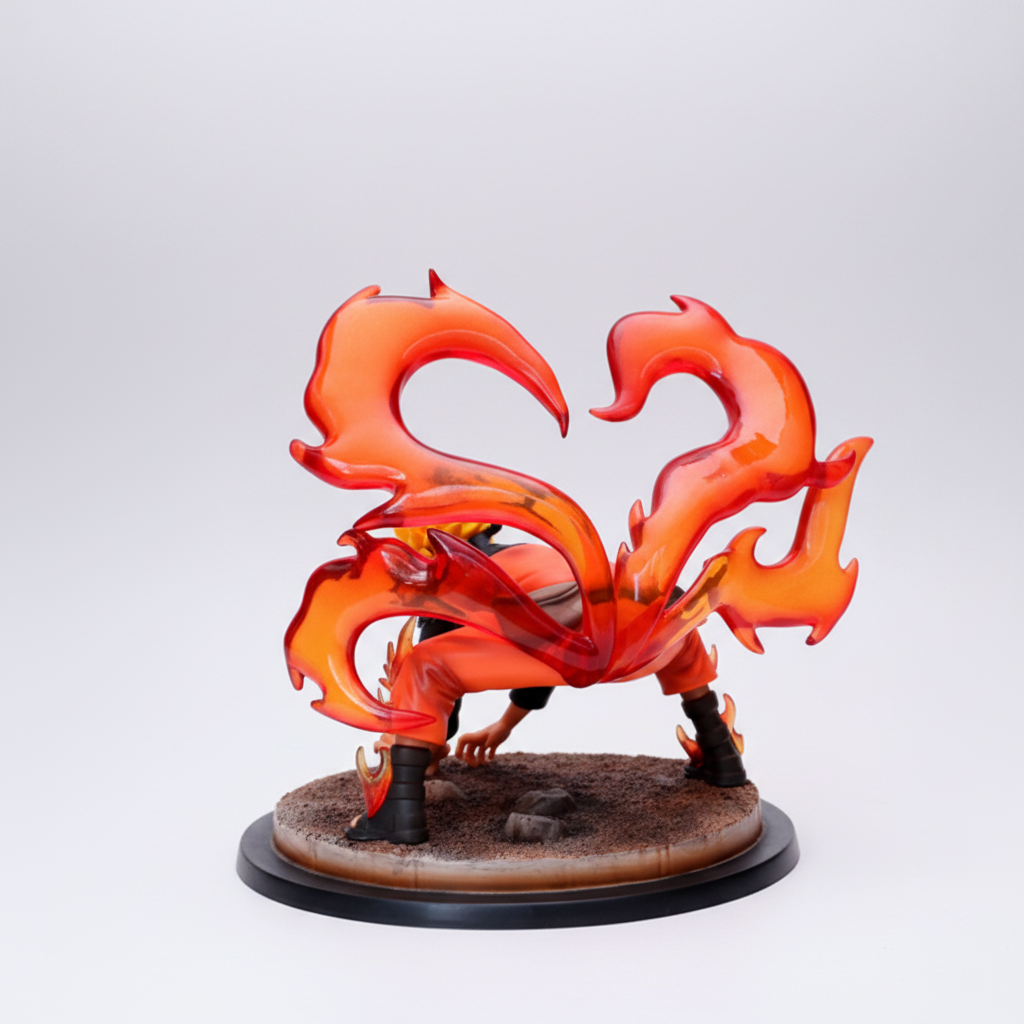 Dragon-like creature figurine with fiery design on a white background
