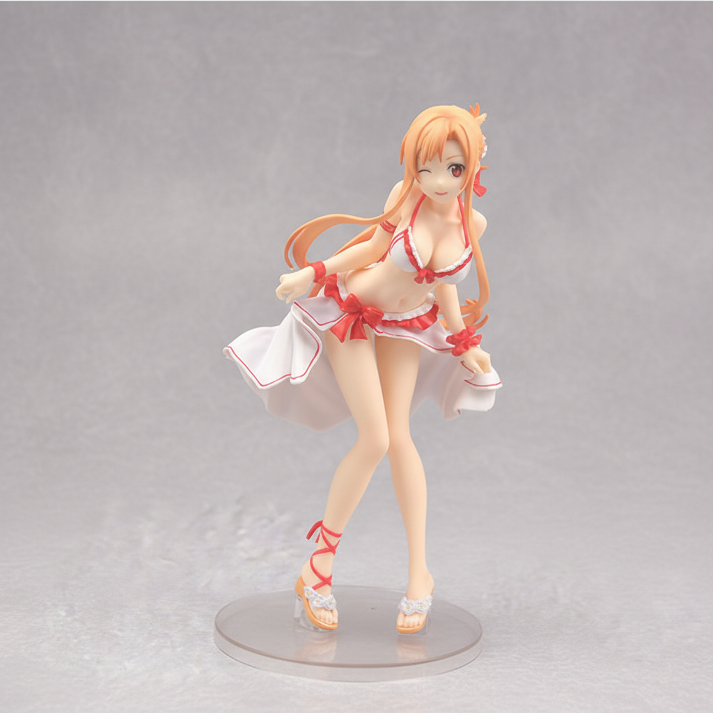 Anime character figurine on a clear stand against a dark background